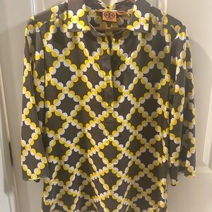 Tory Burch Black and Yellow Geometric Blouse